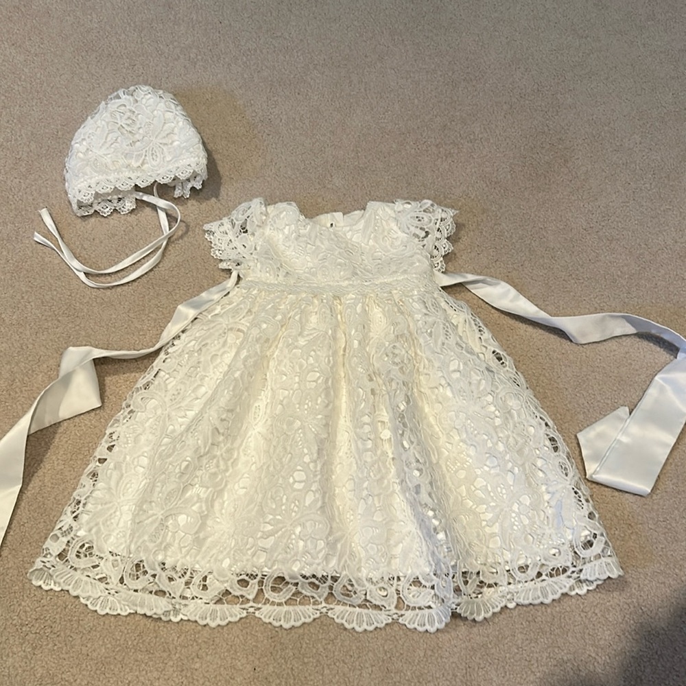 White Lace Dress with bonnet